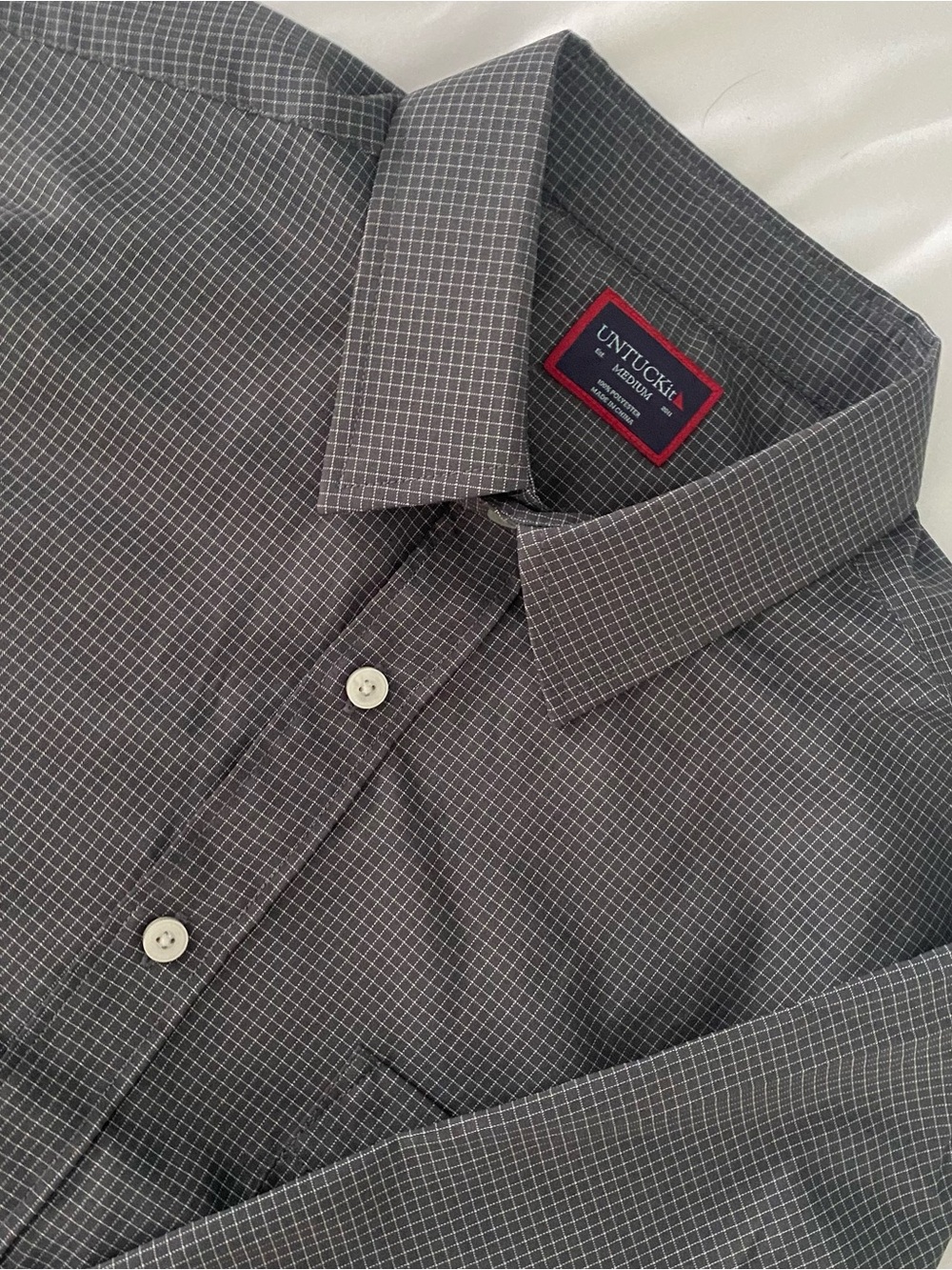 UNTUCKit Franken Gray Micro Check Button Front Shirt Men’s Medium Regular, NWOT